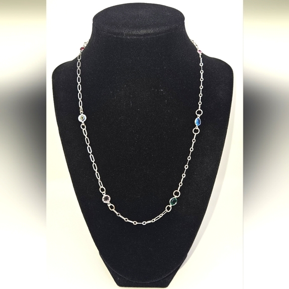 🟢3/$19🟢 Multi Color Bezel Rhinestone Necklace 19  inches - Picture 1 of 5